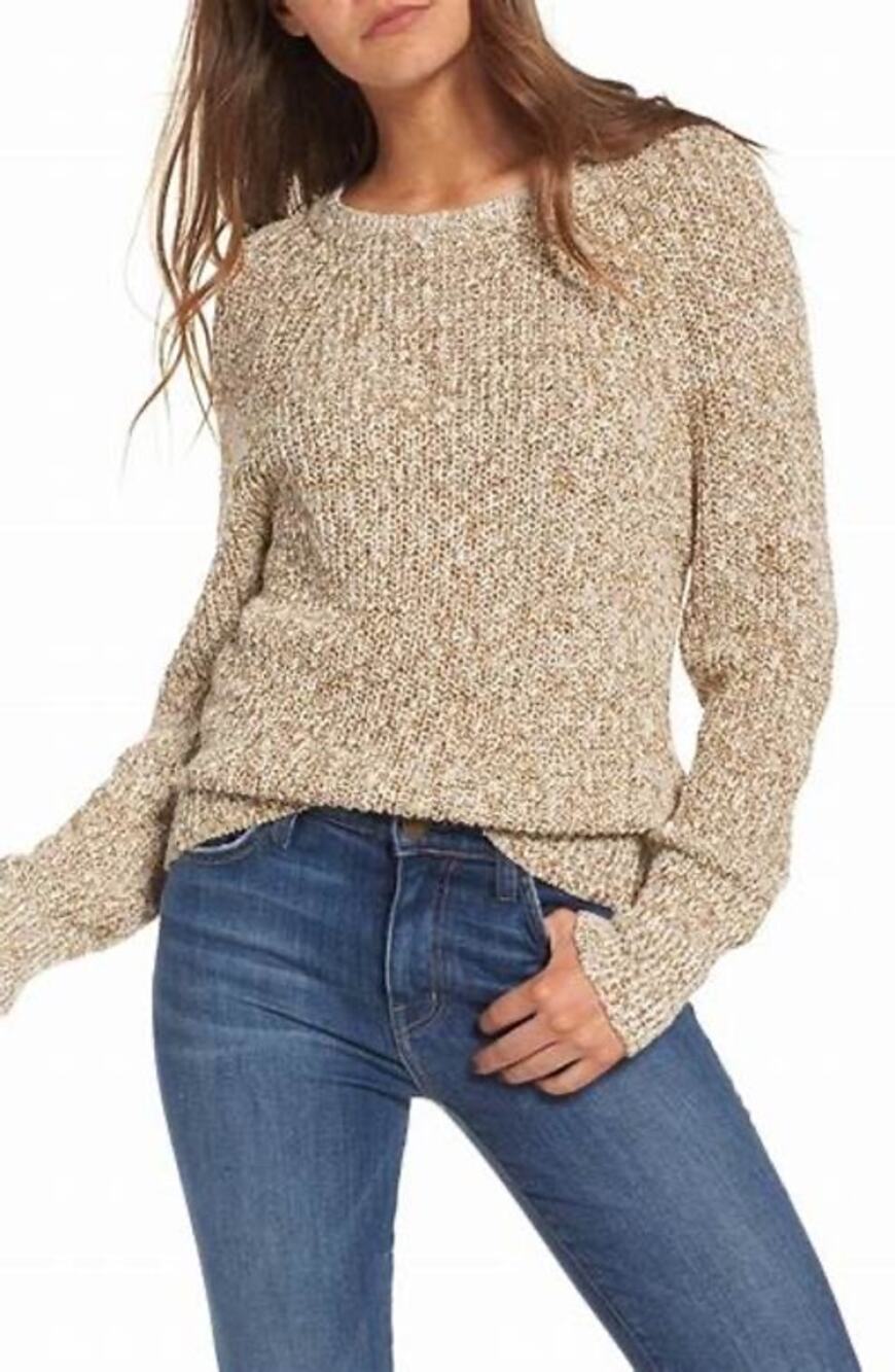Free People Tan Electric City Cotton Linen Pullover Sweater Size S
